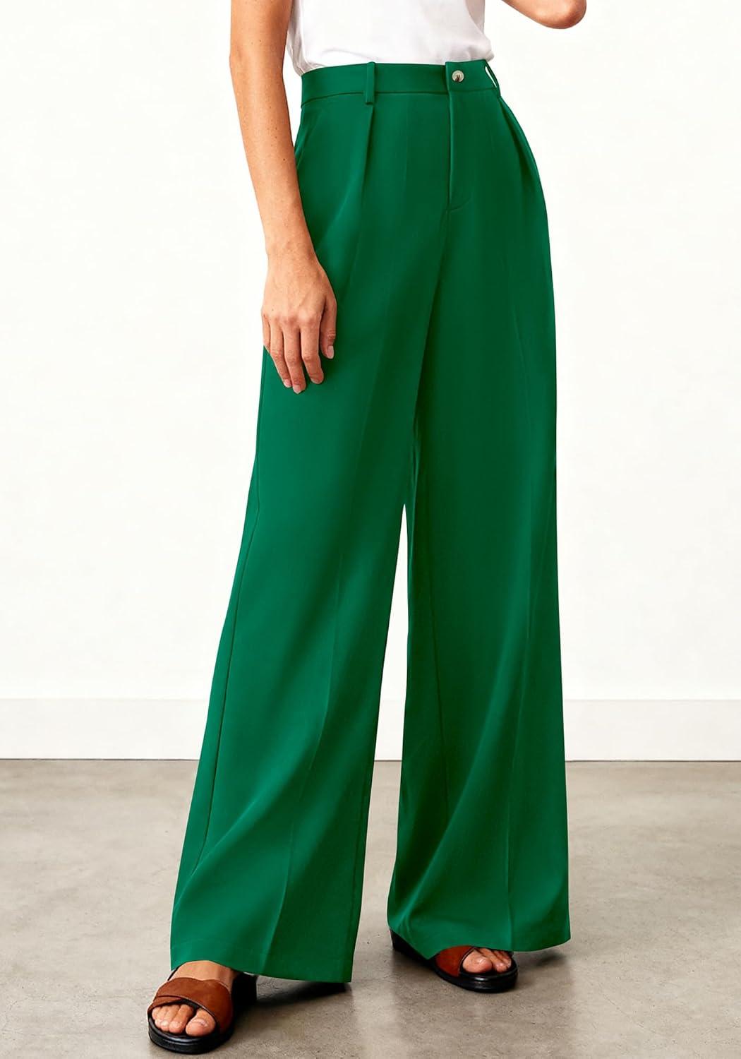 imageBTFBM Wide Leg Pants Woman 2026 High Waisted Button Business Casual Dressy Trousers Office Work Palazzo Pants PocketsGreen