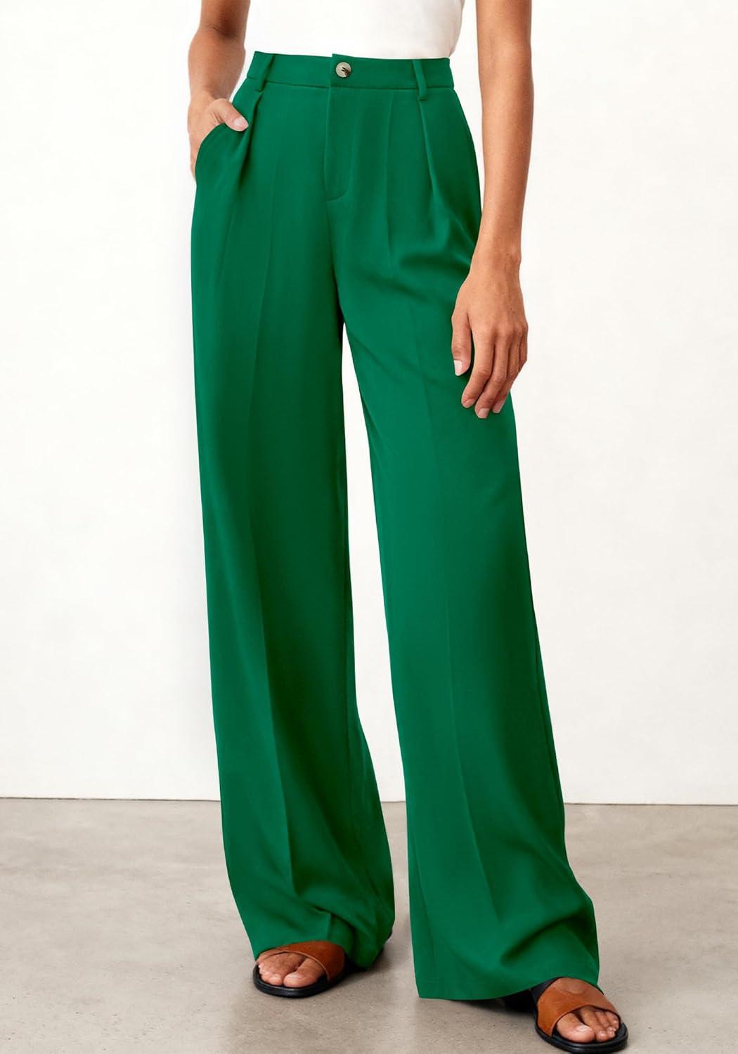 imageBTFBM Wide Leg Pants Woman 2026 High Waisted Button Business Casual Dressy Trousers Office Work Palazzo Pants PocketsGreen