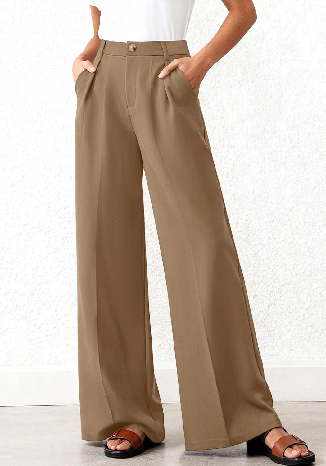 imageBTFBM Wide Leg Pants Woman 2026 High Waisted Button Business Casual Dressy Trousers Office Work Palazzo Pants PocketsKhaki