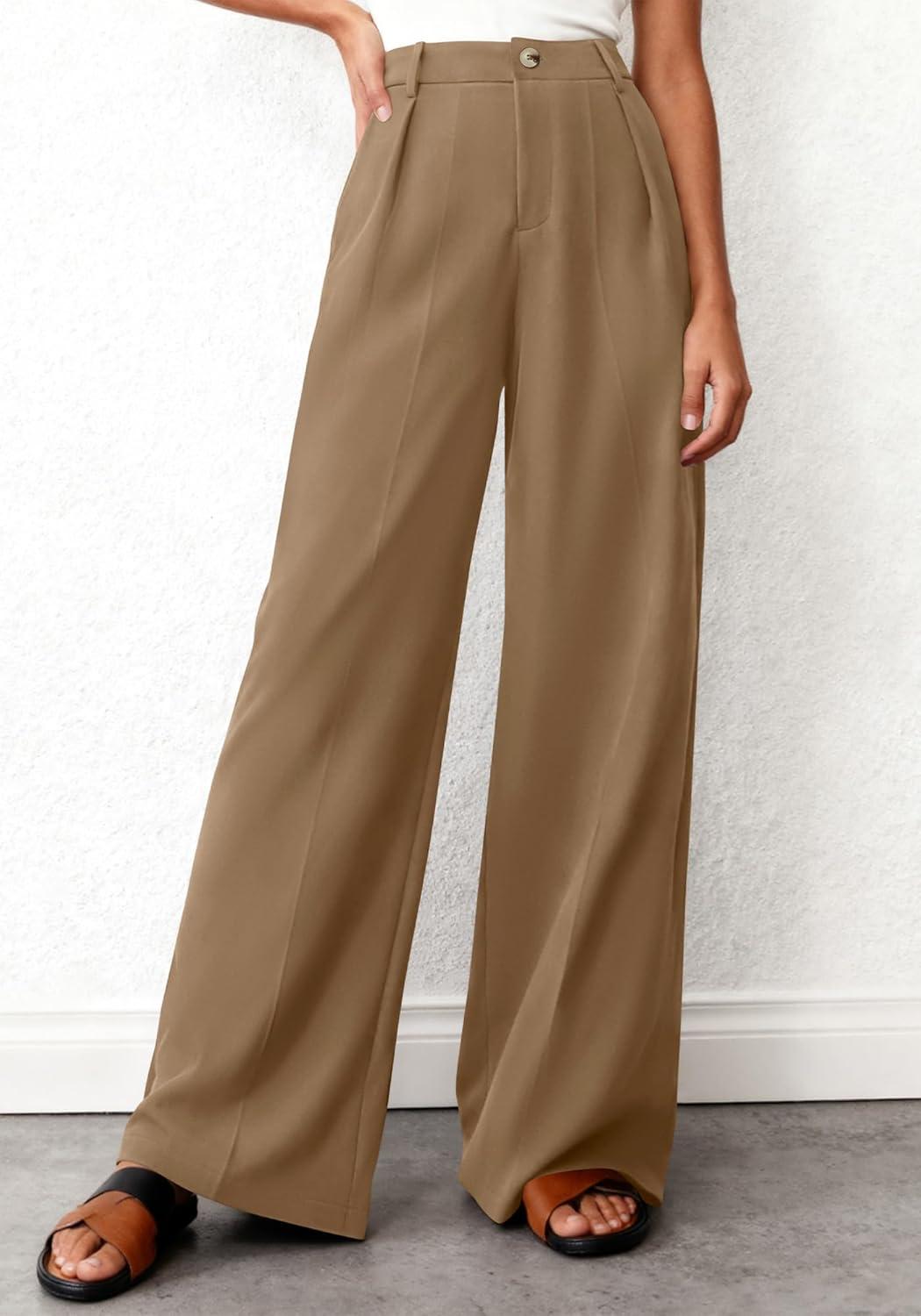 imageBTFBM Wide Leg Pants Woman 2026 High Waisted Button Business Casual Dressy Trousers Office Work Palazzo Pants PocketsKhaki