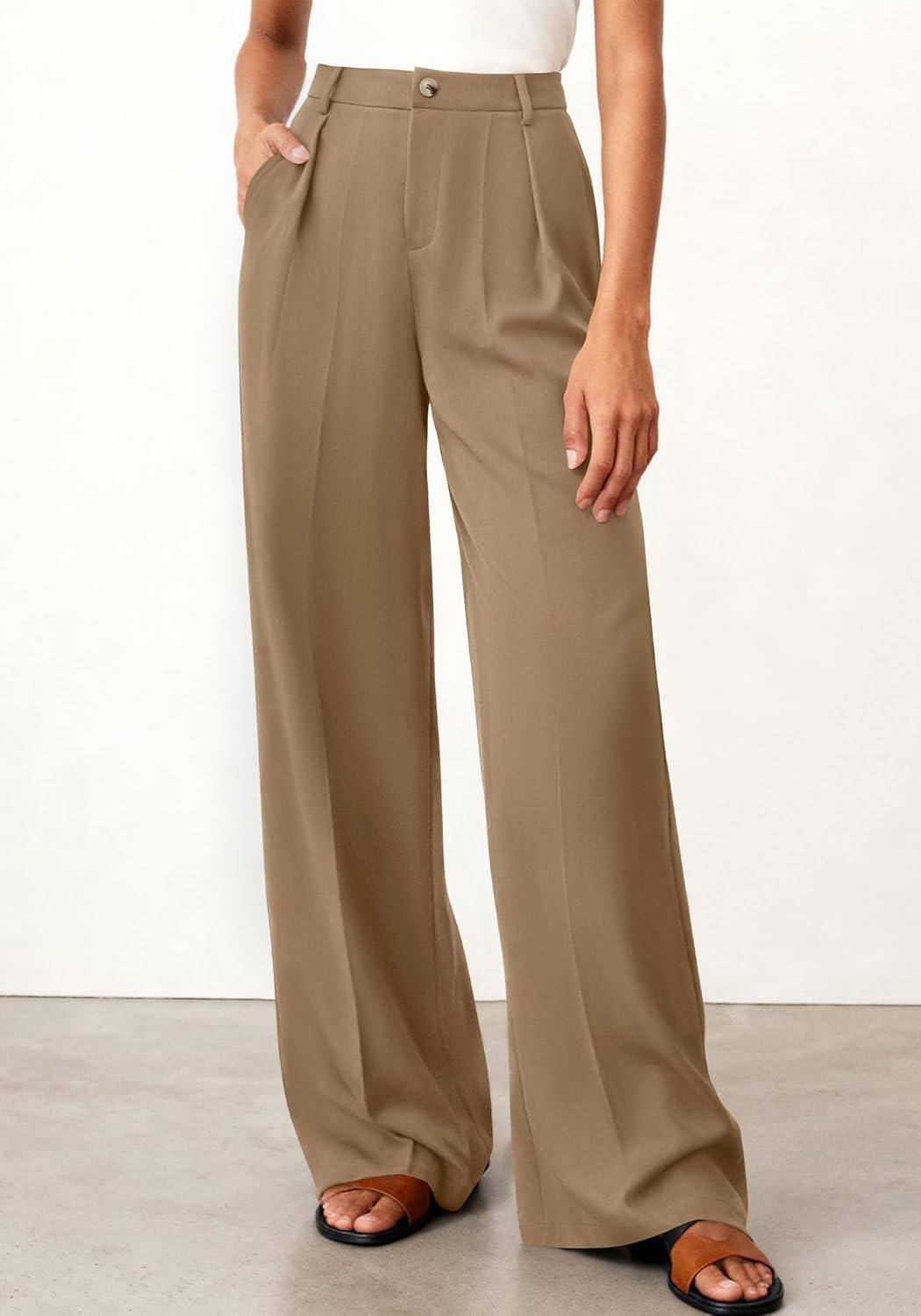 imageBTFBM Wide Leg Pants Woman 2026 High Waisted Button Business Casual Dressy Trousers Office Work Palazzo Pants PocketsKhaki