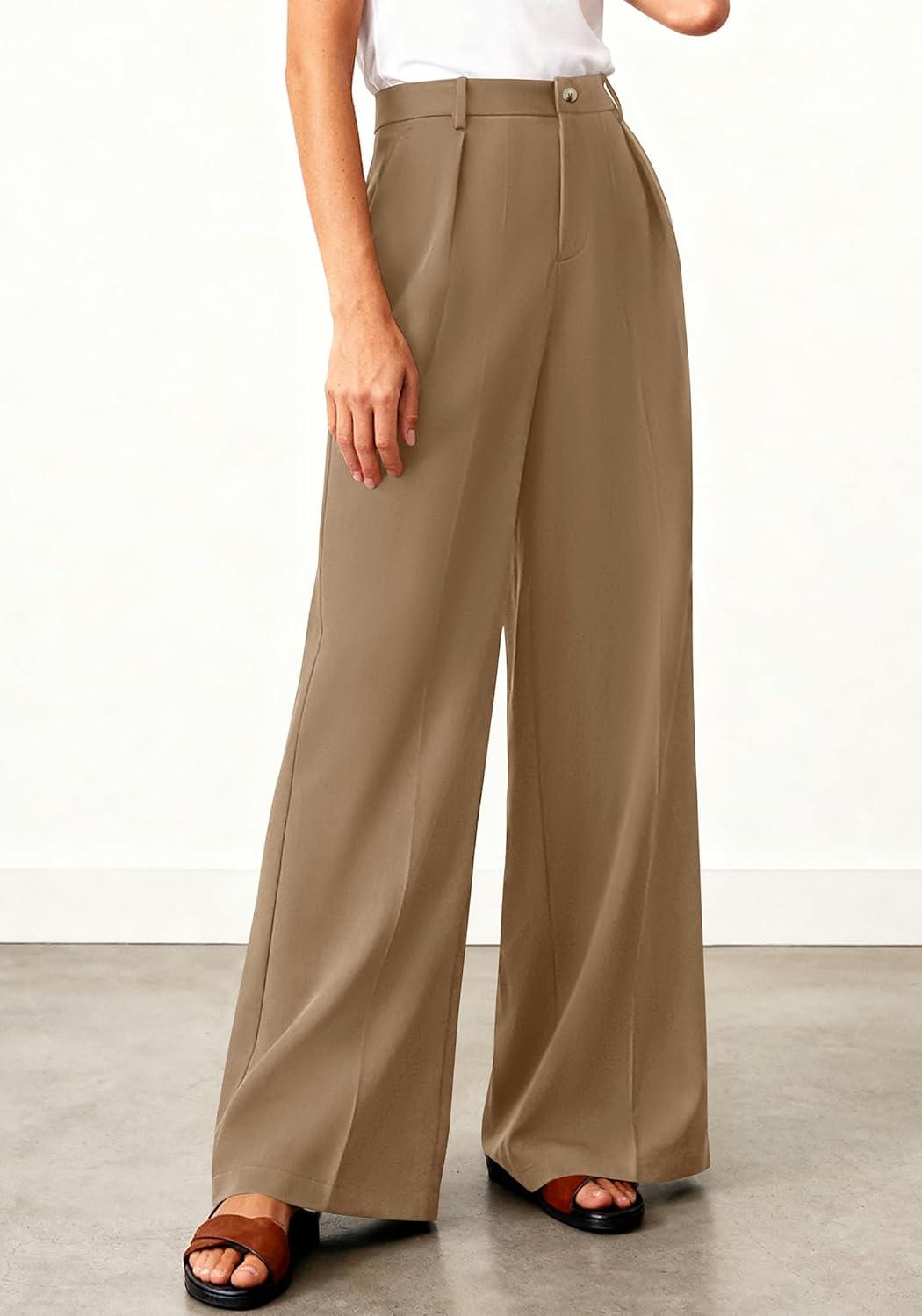 imageBTFBM Wide Leg Pants Woman 2026 High Waisted Button Business Casual Dressy Trousers Office Work Palazzo Pants PocketsKhaki