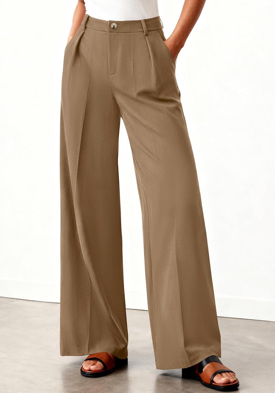 imageBTFBM Wide Leg Pants Woman 2026 High Waisted Button Business Casual Dressy Trousers Office Work Palazzo Pants PocketsKhaki