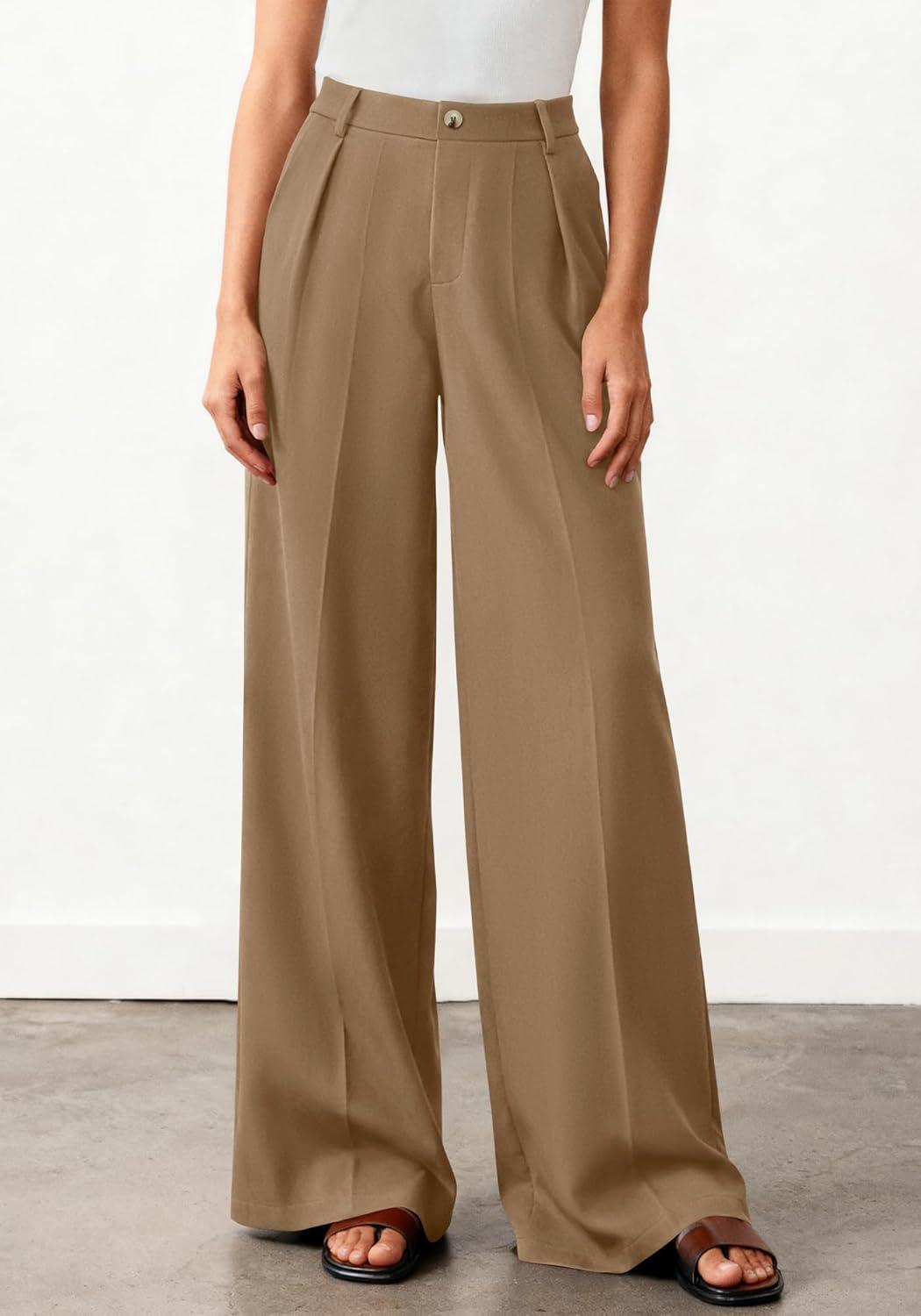 imageBTFBM Wide Leg Pants Woman 2026 High Waisted Button Business Casual Dressy Trousers Office Work Palazzo Pants PocketsKhaki