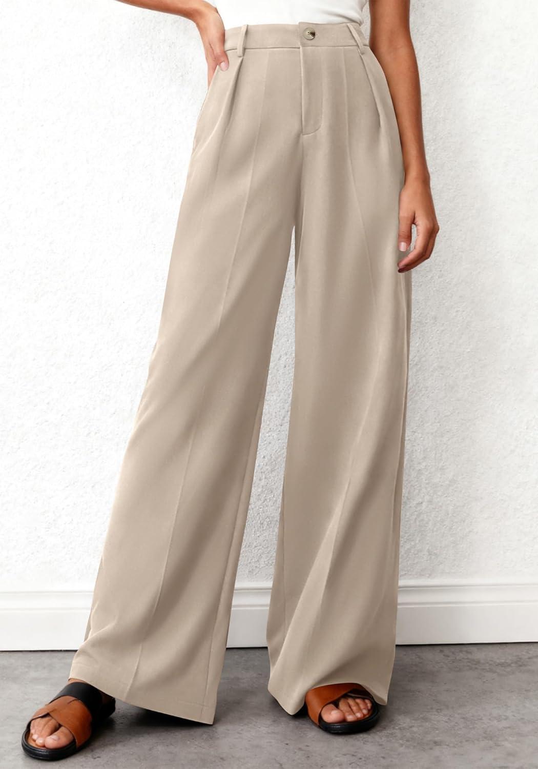 imageBTFBM Wide Leg Pants Woman 2026 High Waisted Button Business Casual Dressy Trousers Office Work Palazzo Pants PocketsLight Khaki