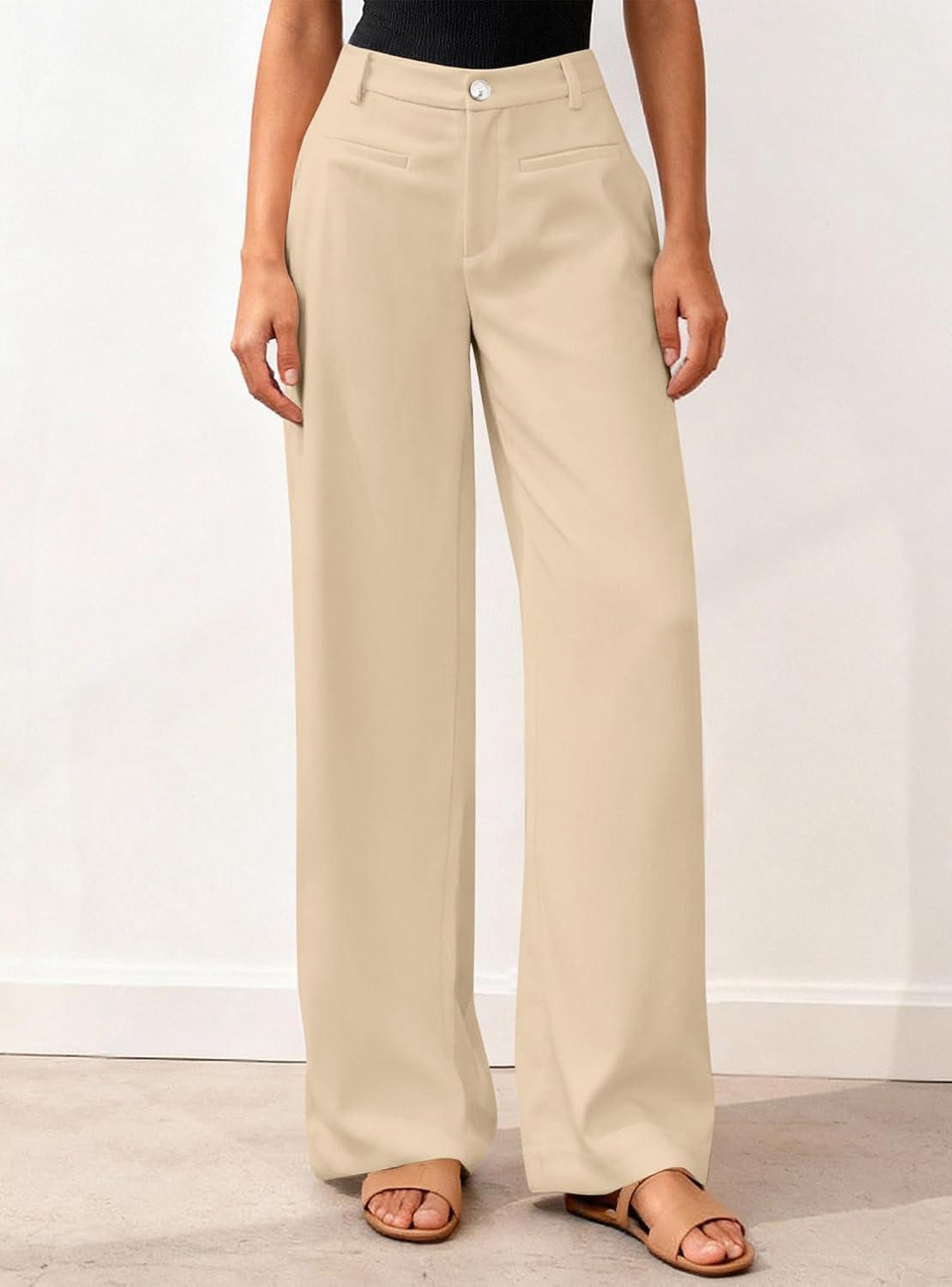 imageBTFBM Women Wide Leg Pants High Waisted Spring 2026 Business Casual Outfits Slacks Trousers Dressy Palazzo Pants PocketsBeige