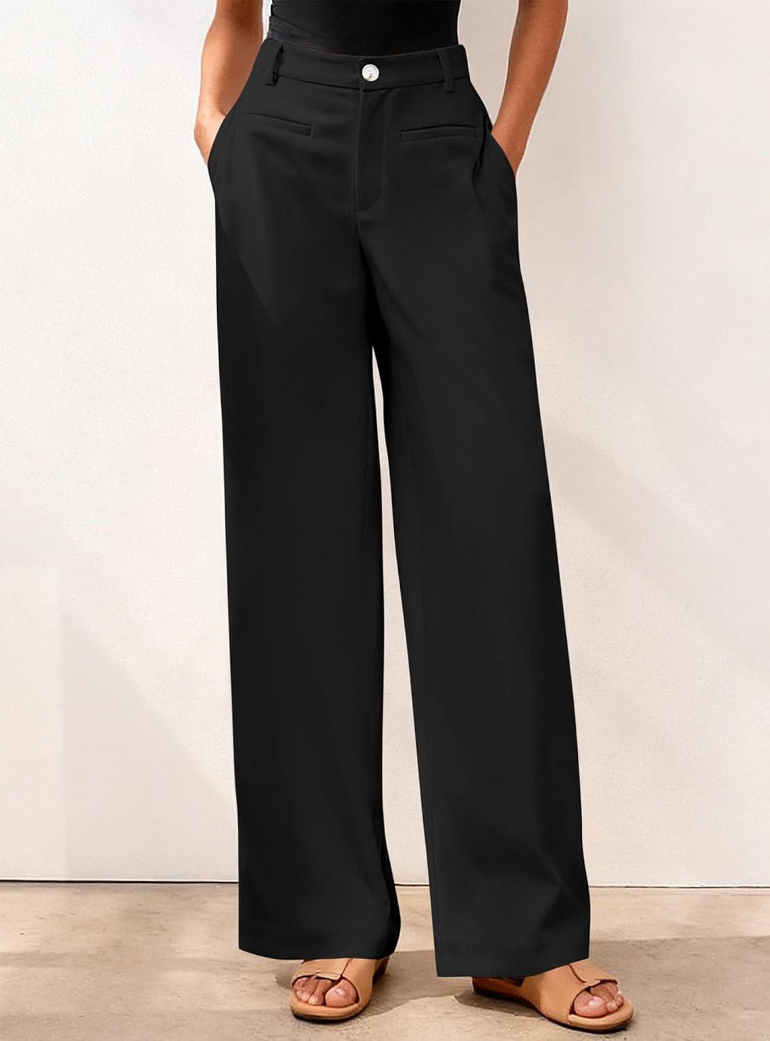 imageBTFBM Women Wide Leg Pants High Waisted Spring 2026 Business Casual Outfits Slacks Trousers Dressy Palazzo Pants PocketsBlack