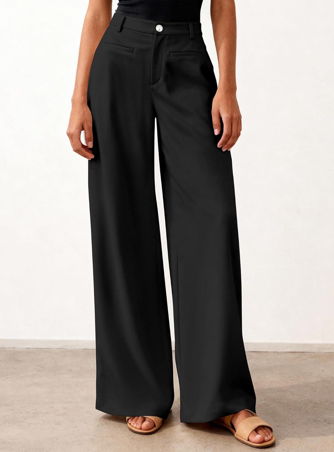 imageBTFBM Women Wide Leg Pants High Waisted Spring 2026 Business Casual Outfits Slacks Trousers Dressy Palazzo Pants PocketsBlack