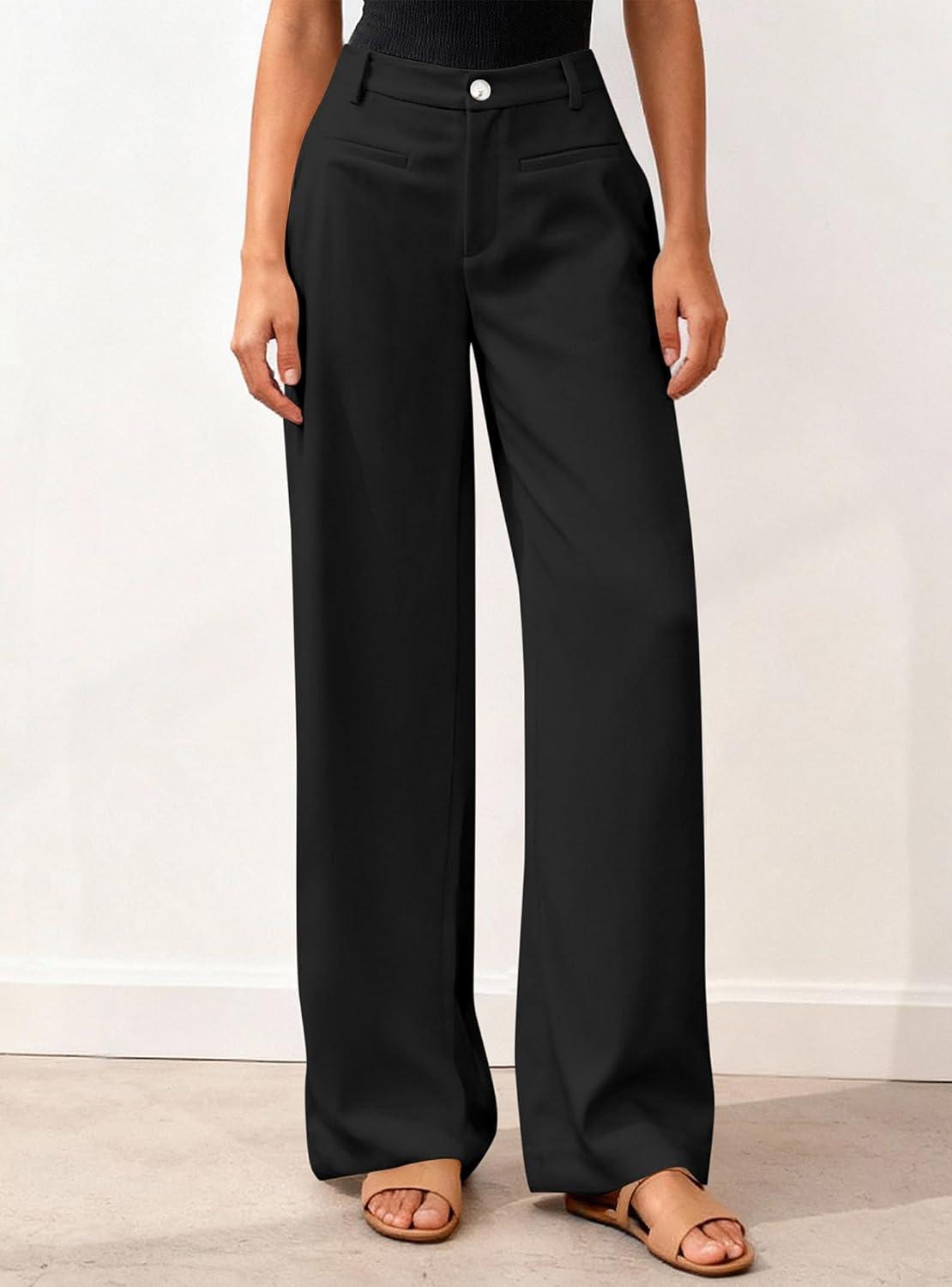 imageBTFBM Women Wide Leg Pants High Waisted Spring 2026 Business Casual Outfits Slacks Trousers Dressy Palazzo Pants PocketsBlack