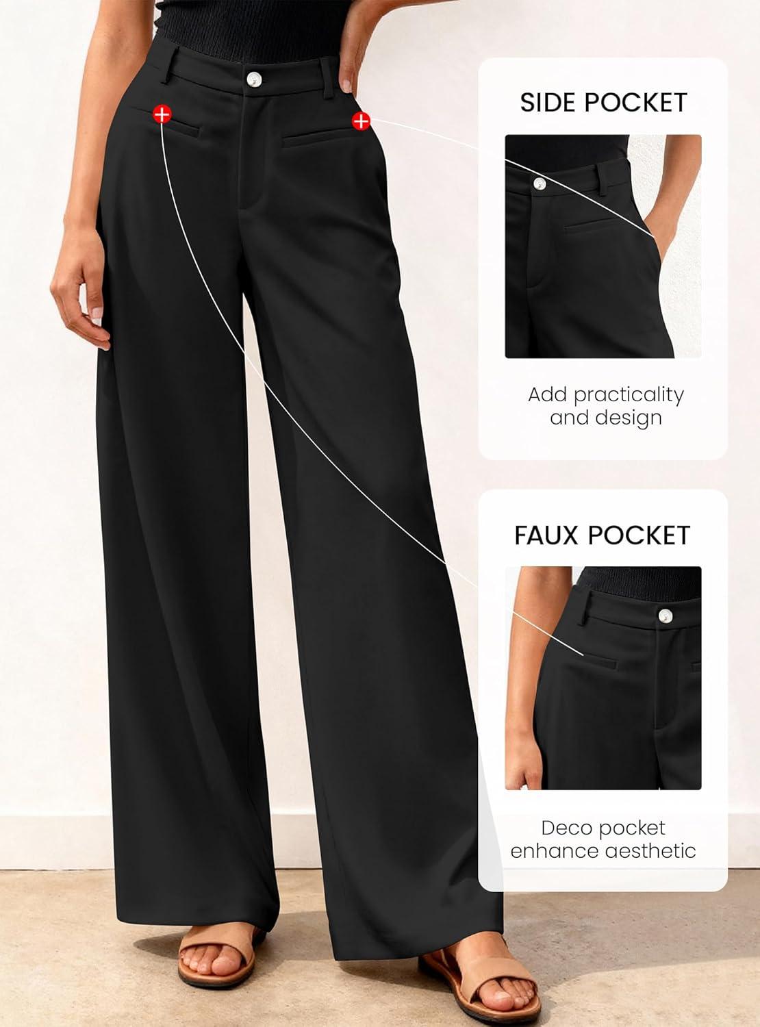 imageBTFBM Women Wide Leg Pants High Waisted Spring 2026 Business Casual Outfits Slacks Trousers Dressy Palazzo Pants PocketsBlack