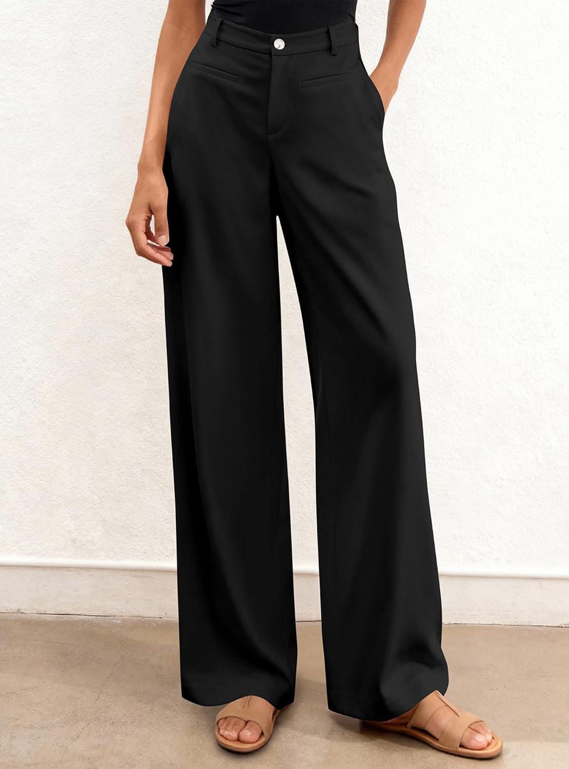 imageBTFBM Women Wide Leg Pants High Waisted Spring 2026 Business Casual Outfits Slacks Trousers Dressy Palazzo Pants PocketsBlack