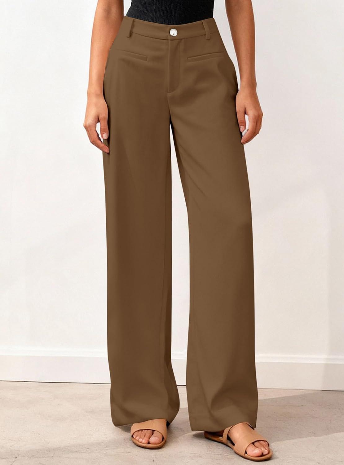 imageBTFBM Women Wide Leg Pants High Waisted Spring 2026 Business Casual Outfits Slacks Trousers Dressy Palazzo Pants PocketsBrown
