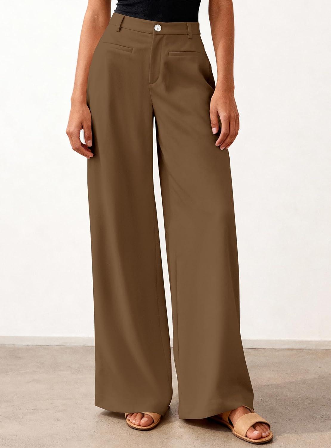 imageBTFBM Women Wide Leg Pants High Waisted Spring 2026 Business Casual Outfits Slacks Trousers Dressy Palazzo Pants PocketsBrown