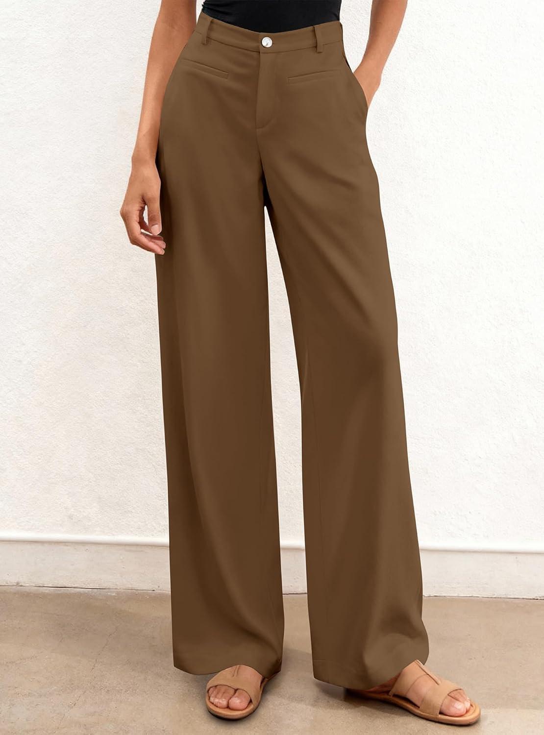 imageBTFBM Women Wide Leg Pants High Waisted Spring 2026 Business Casual Outfits Slacks Trousers Dressy Palazzo Pants PocketsBrown