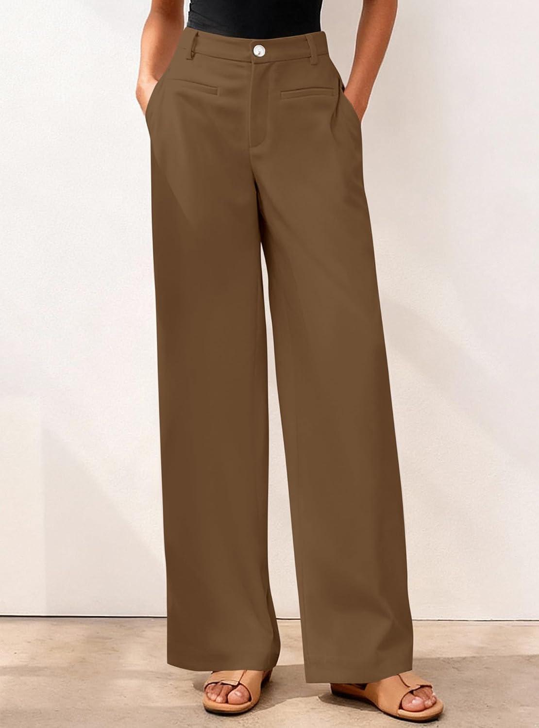 imageBTFBM Women Wide Leg Pants High Waisted Spring 2026 Business Casual Outfits Slacks Trousers Dressy Palazzo Pants PocketsBrown