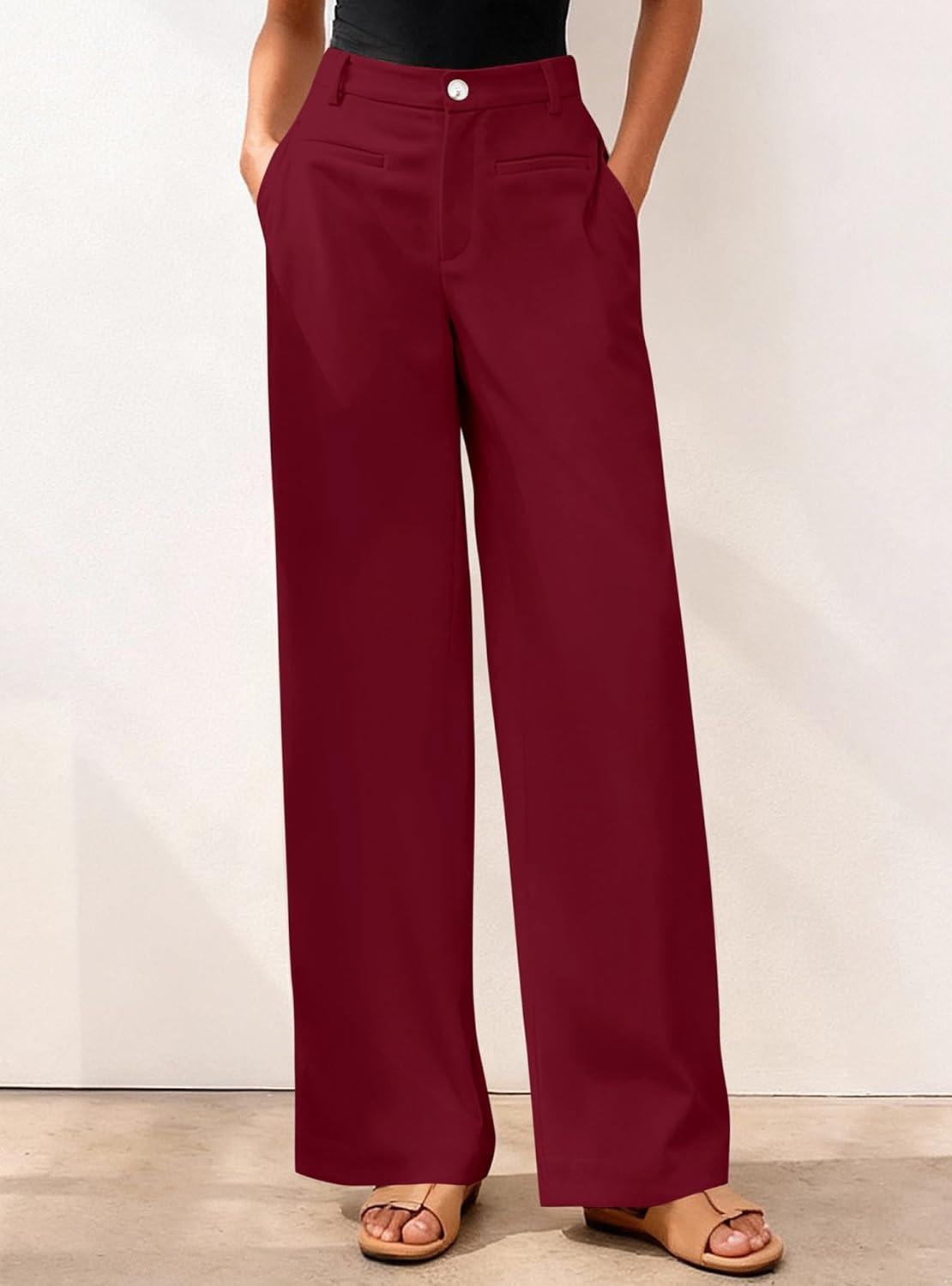 imageBTFBM Women Wide Leg Pants High Waisted Spring 2026 Business Casual Outfits Slacks Trousers Dressy Palazzo Pants PocketsBurgundy