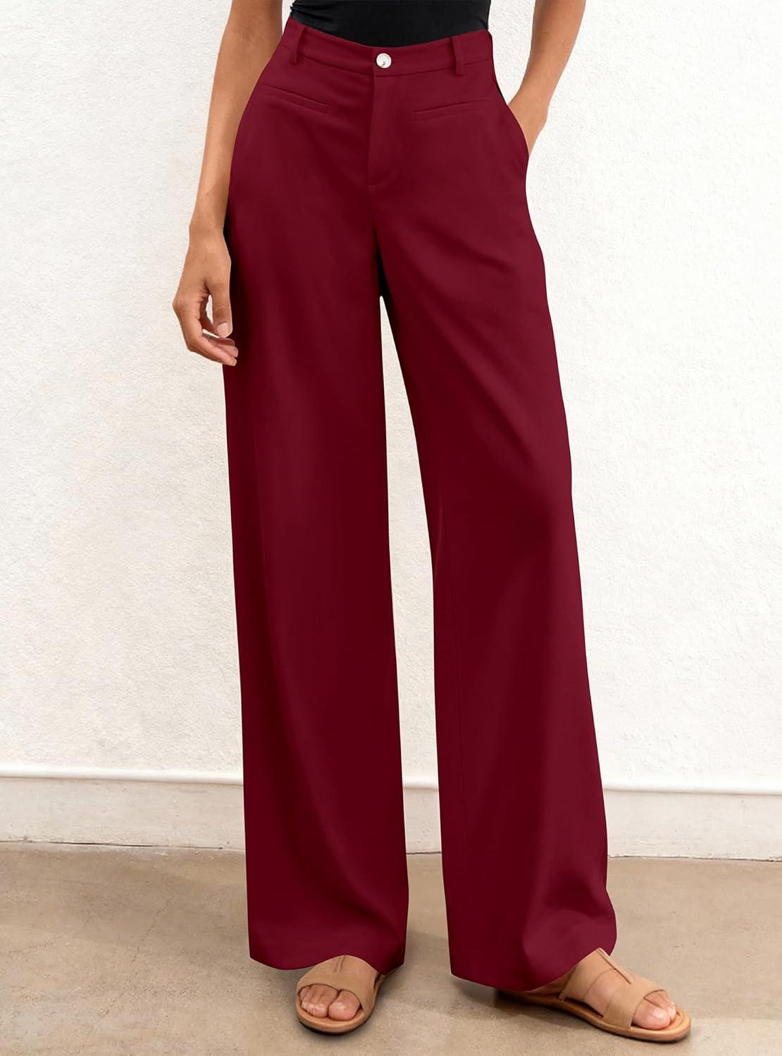 imageBTFBM Women Wide Leg Pants High Waisted Spring 2026 Business Casual Outfits Slacks Trousers Dressy Palazzo Pants PocketsBurgundy