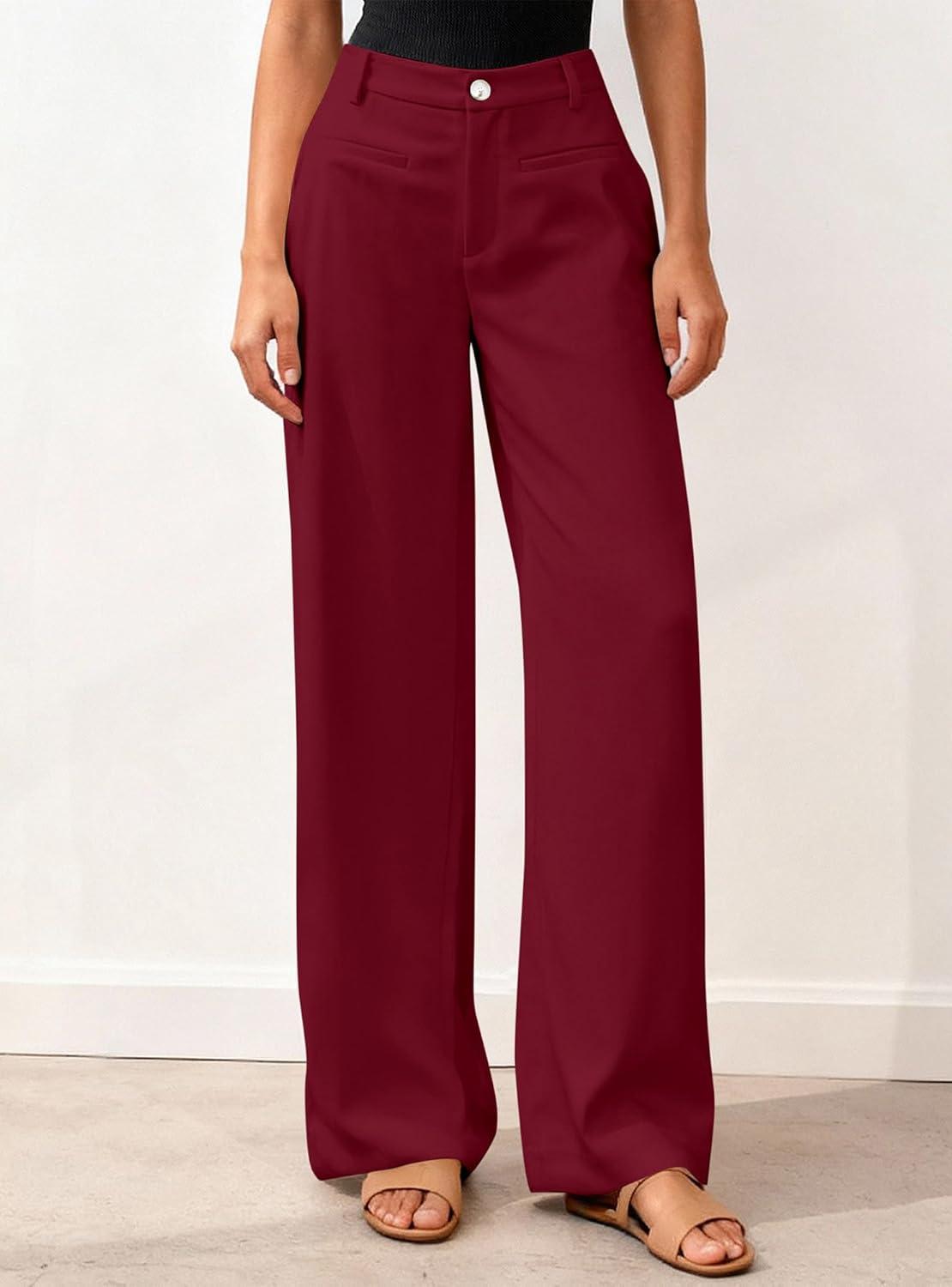 imageBTFBM Women Wide Leg Pants High Waisted Spring 2026 Business Casual Outfits Slacks Trousers Dressy Palazzo Pants PocketsBurgundy