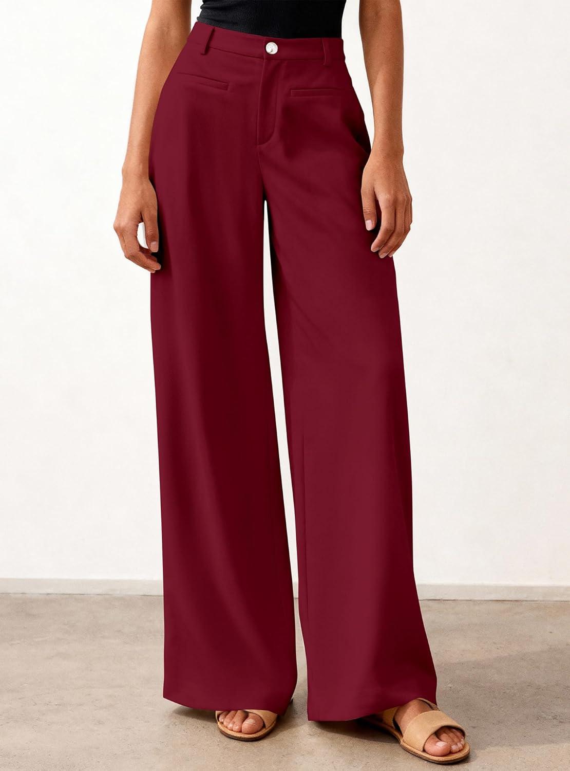 imageBTFBM Women Wide Leg Pants High Waisted Spring 2026 Business Casual Outfits Slacks Trousers Dressy Palazzo Pants PocketsBurgundy