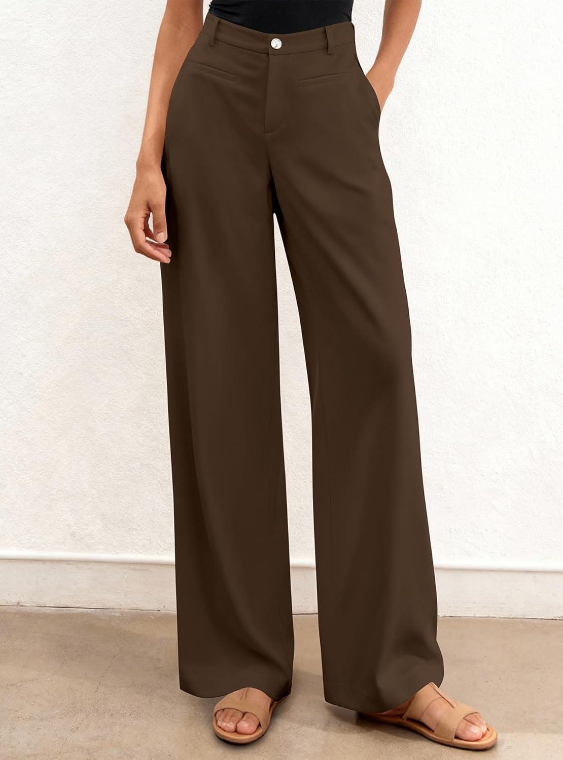 imageBTFBM Women Wide Leg Pants High Waisted Spring 2026 Business Casual Outfits Slacks Trousers Dressy Palazzo Pants PocketsCoffee