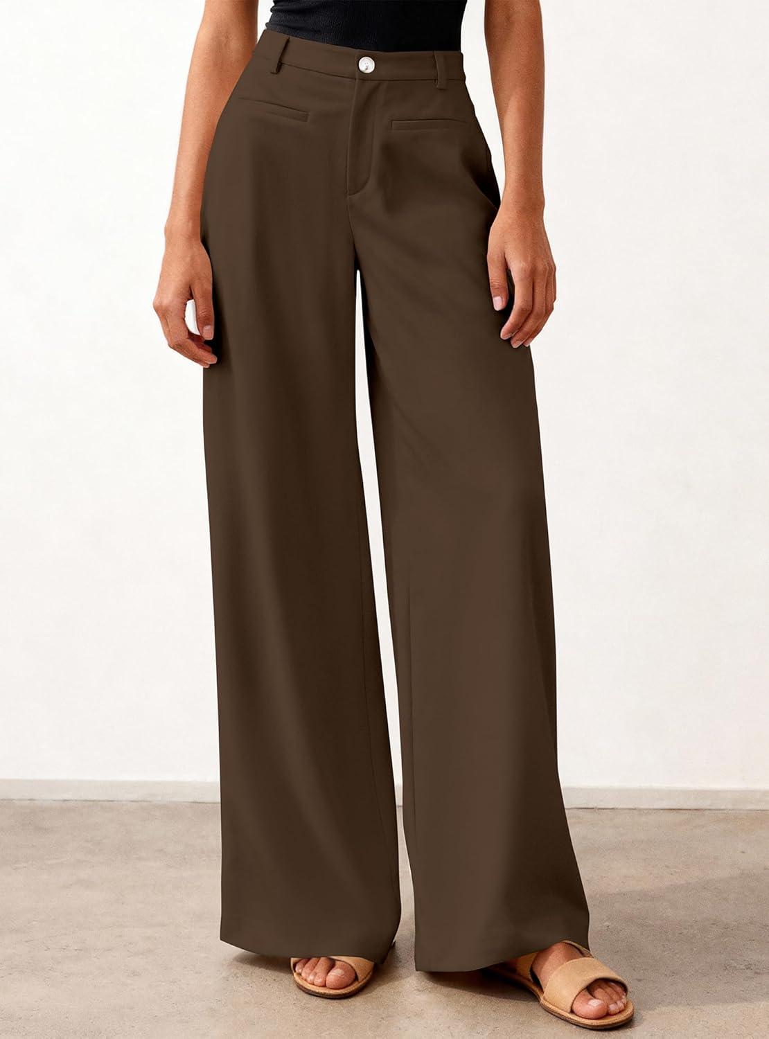 imageBTFBM Women Wide Leg Pants High Waisted Spring 2026 Business Casual Outfits Slacks Trousers Dressy Palazzo Pants PocketsCoffee