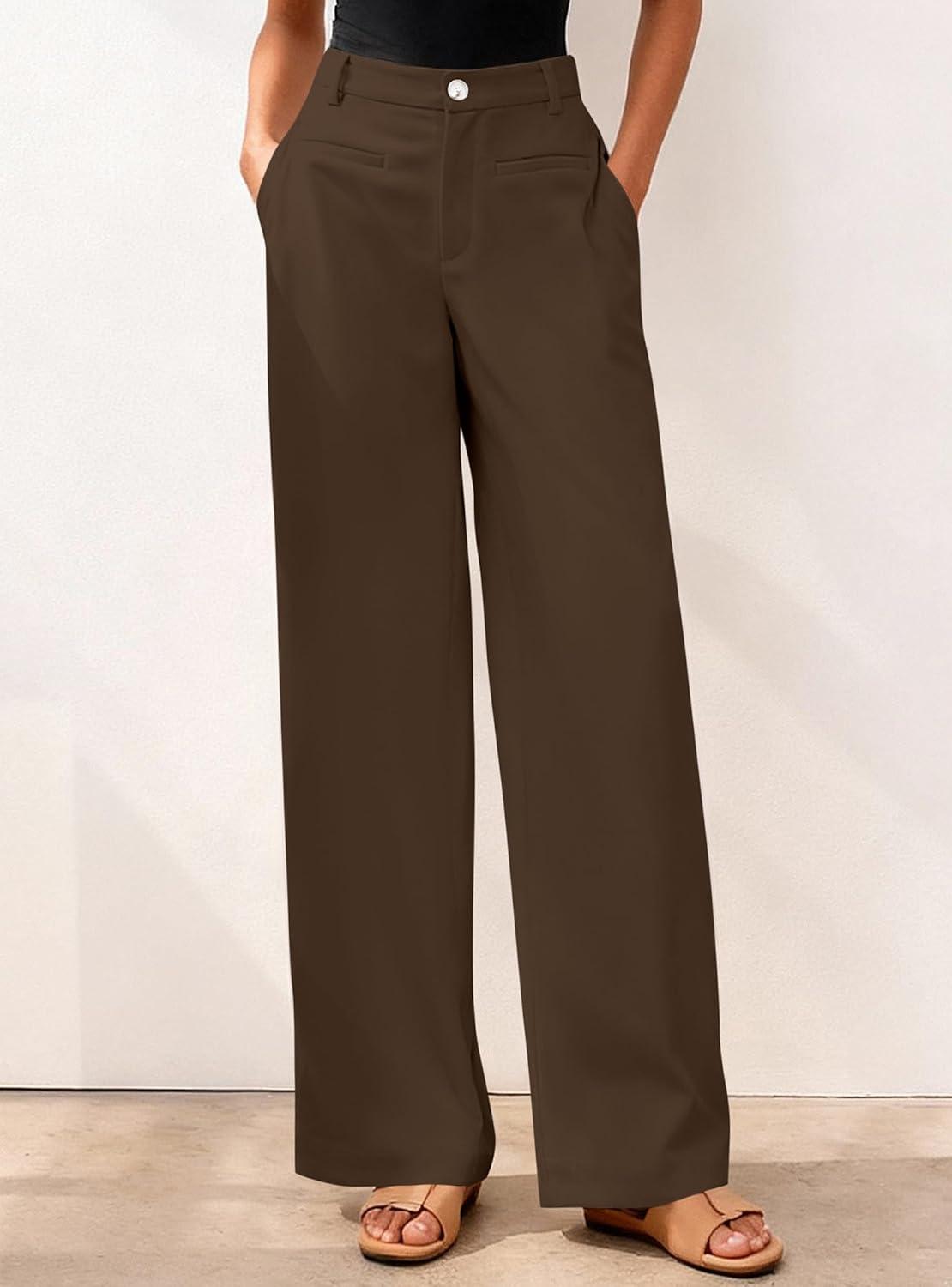 imageBTFBM Women Wide Leg Pants High Waisted Spring 2026 Business Casual Outfits Slacks Trousers Dressy Palazzo Pants PocketsCoffee