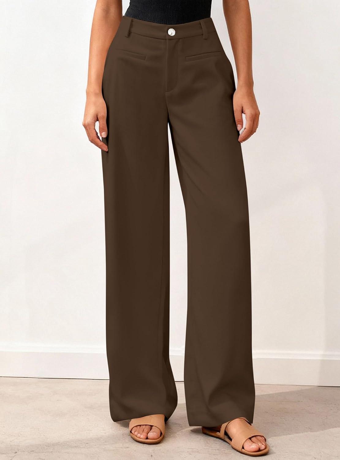 imageBTFBM Women Wide Leg Pants High Waisted Spring 2026 Business Casual Outfits Slacks Trousers Dressy Palazzo Pants PocketsCoffee