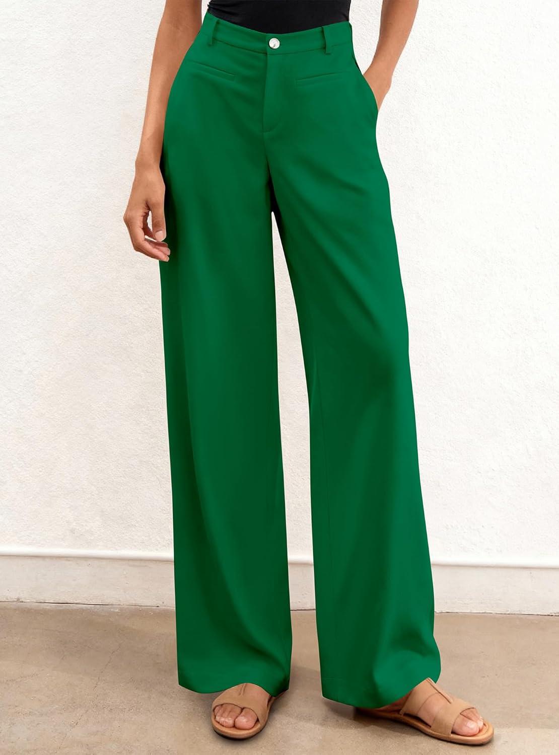 imageBTFBM Women Wide Leg Pants High Waisted Spring 2026 Business Casual Outfits Slacks Trousers Dressy Palazzo Pants PocketsGreen