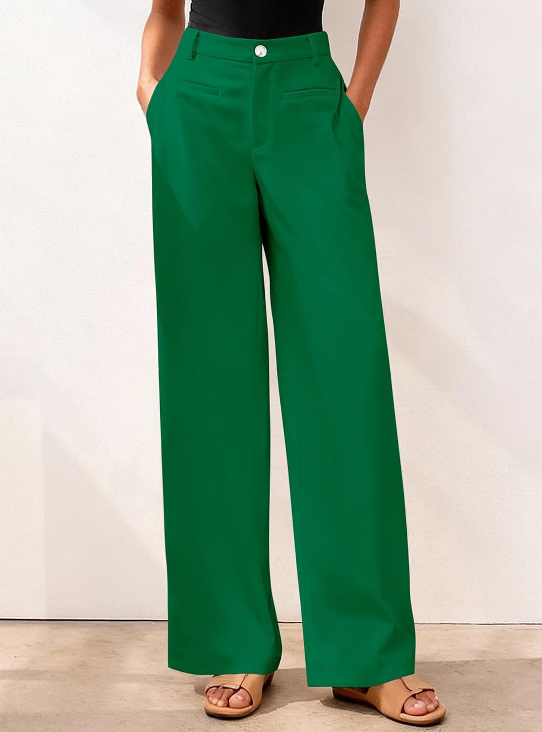 imageBTFBM Women Wide Leg Pants High Waisted Spring 2026 Business Casual Outfits Slacks Trousers Dressy Palazzo Pants PocketsGreen