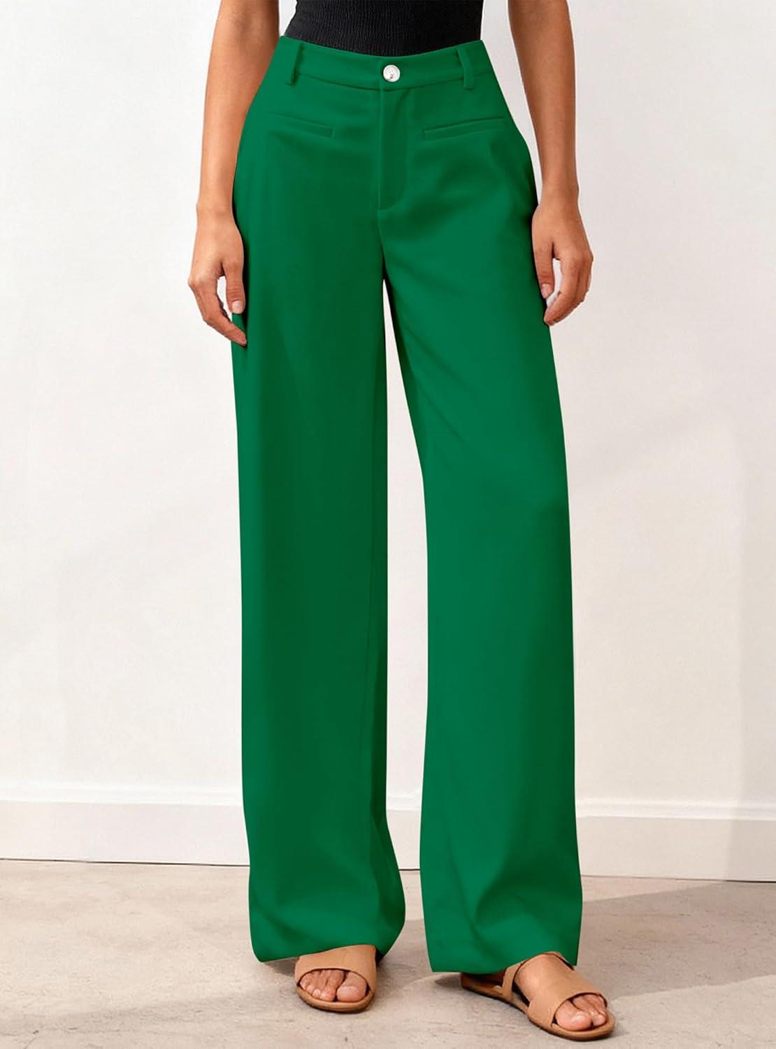 imageBTFBM Women Wide Leg Pants High Waisted Spring 2026 Business Casual Outfits Slacks Trousers Dressy Palazzo Pants PocketsGreen