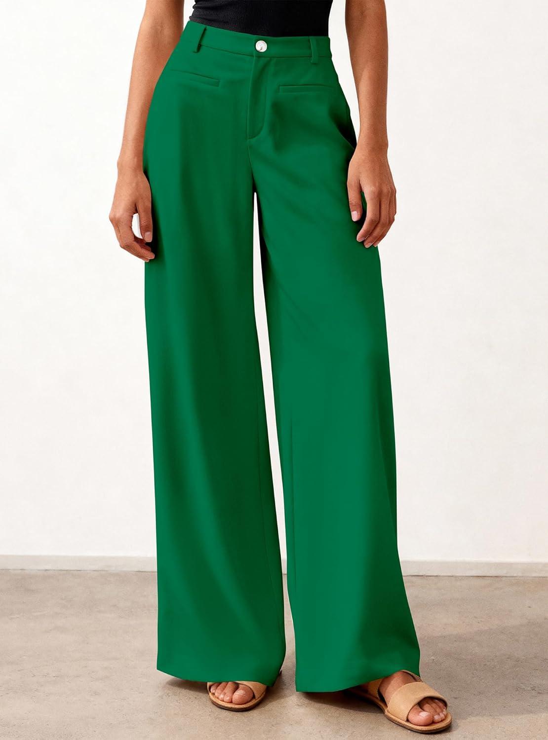 imageBTFBM Women Wide Leg Pants High Waisted Spring 2026 Business Casual Outfits Slacks Trousers Dressy Palazzo Pants PocketsGreen