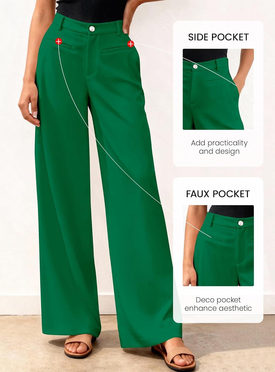 imageBTFBM Women Wide Leg Pants High Waisted Spring 2026 Business Casual Outfits Slacks Trousers Dressy Palazzo Pants PocketsGreen