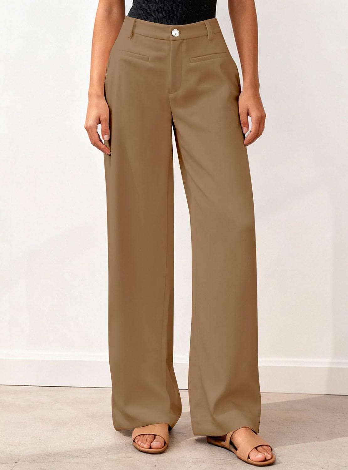 imageBTFBM Women Wide Leg Pants High Waisted Spring 2026 Business Casual Outfits Slacks Trousers Dressy Palazzo Pants PocketsKhaki