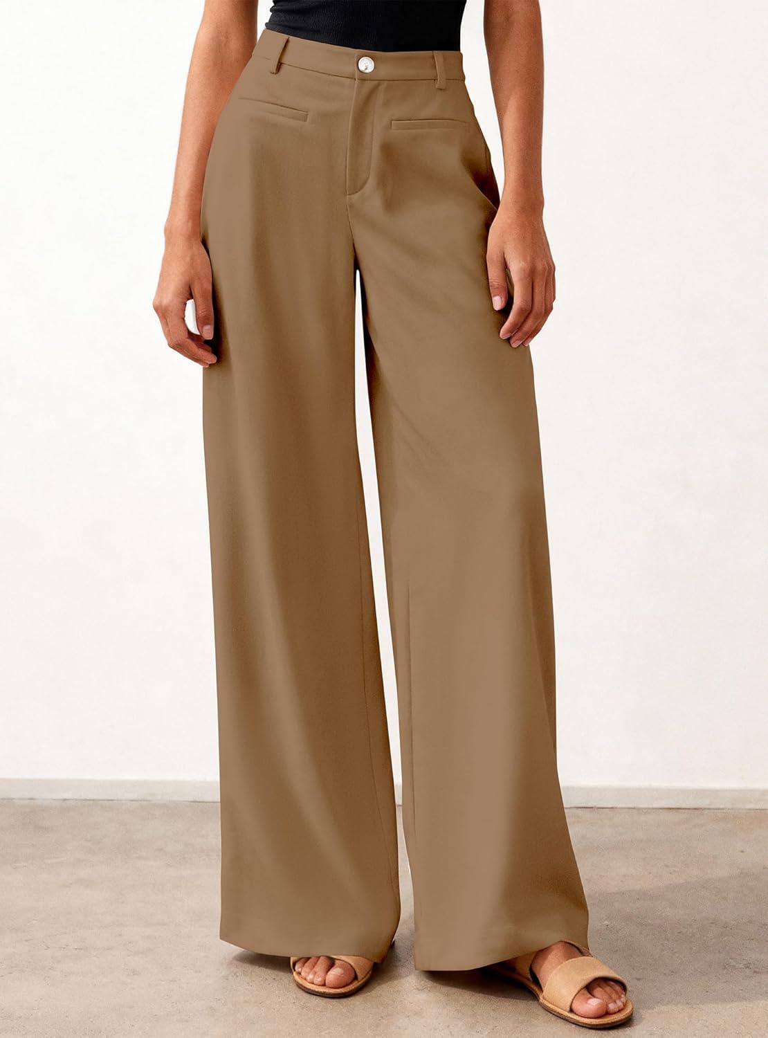 imageBTFBM Women Wide Leg Pants High Waisted Spring 2026 Business Casual Outfits Slacks Trousers Dressy Palazzo Pants PocketsKhaki
