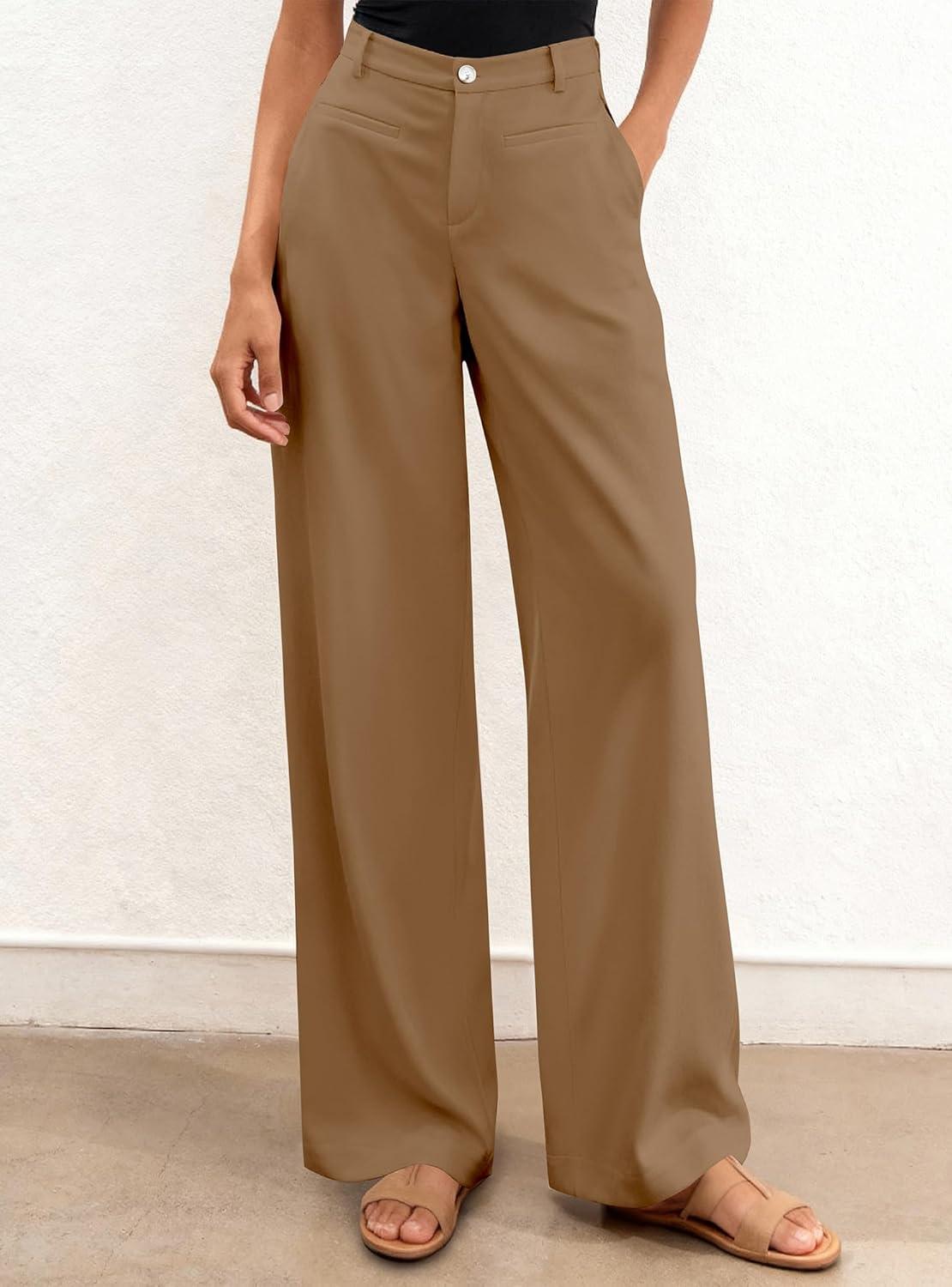imageBTFBM Women Wide Leg Pants High Waisted Spring 2026 Business Casual Outfits Slacks Trousers Dressy Palazzo Pants PocketsKhaki