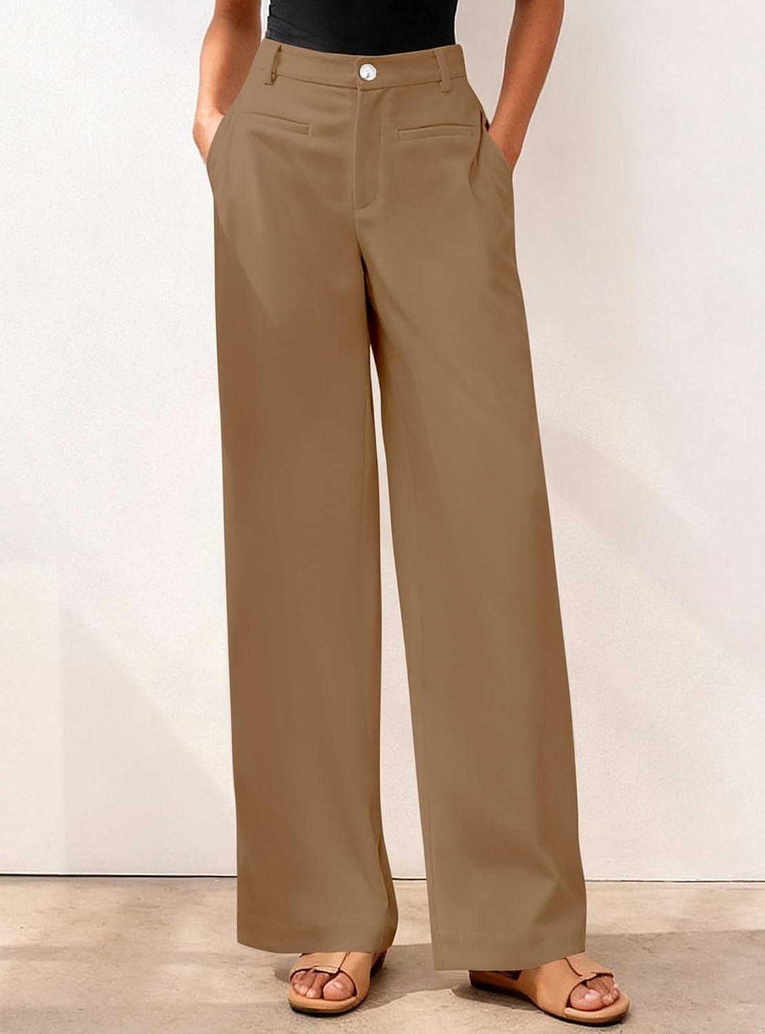 imageBTFBM Women Wide Leg Pants High Waisted Spring 2026 Business Casual Outfits Slacks Trousers Dressy Palazzo Pants PocketsKhaki