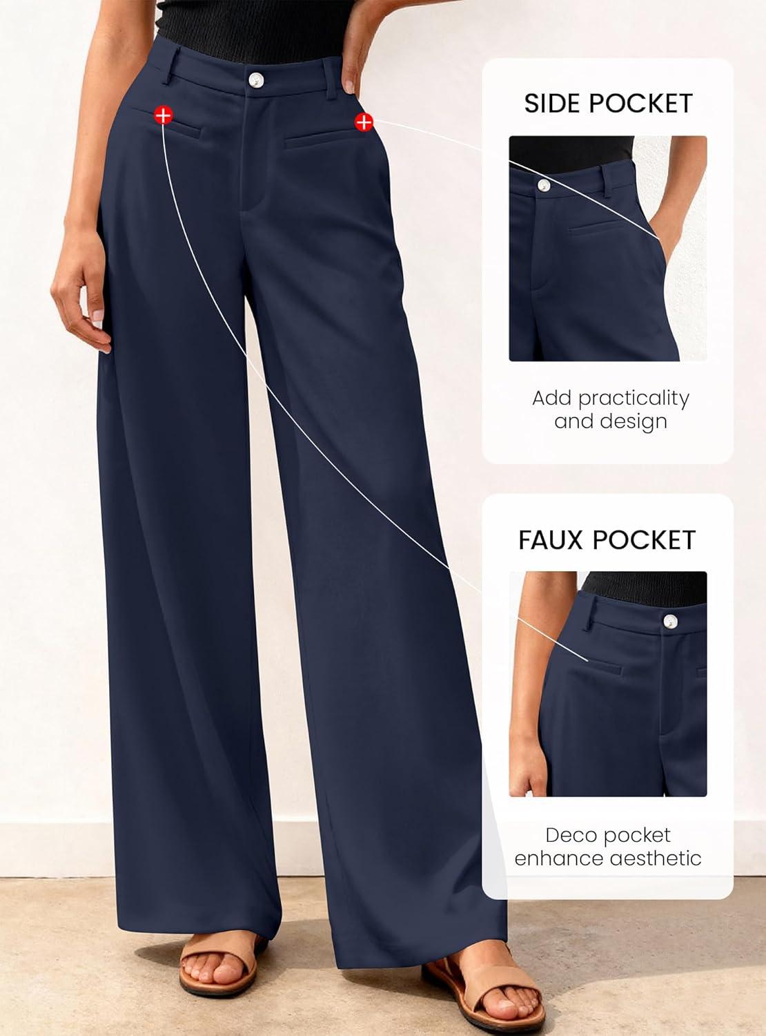 imageBTFBM Women Wide Leg Pants High Waisted Spring 2026 Business Casual Outfits Slacks Trousers Dressy Palazzo Pants PocketsNavy Blue