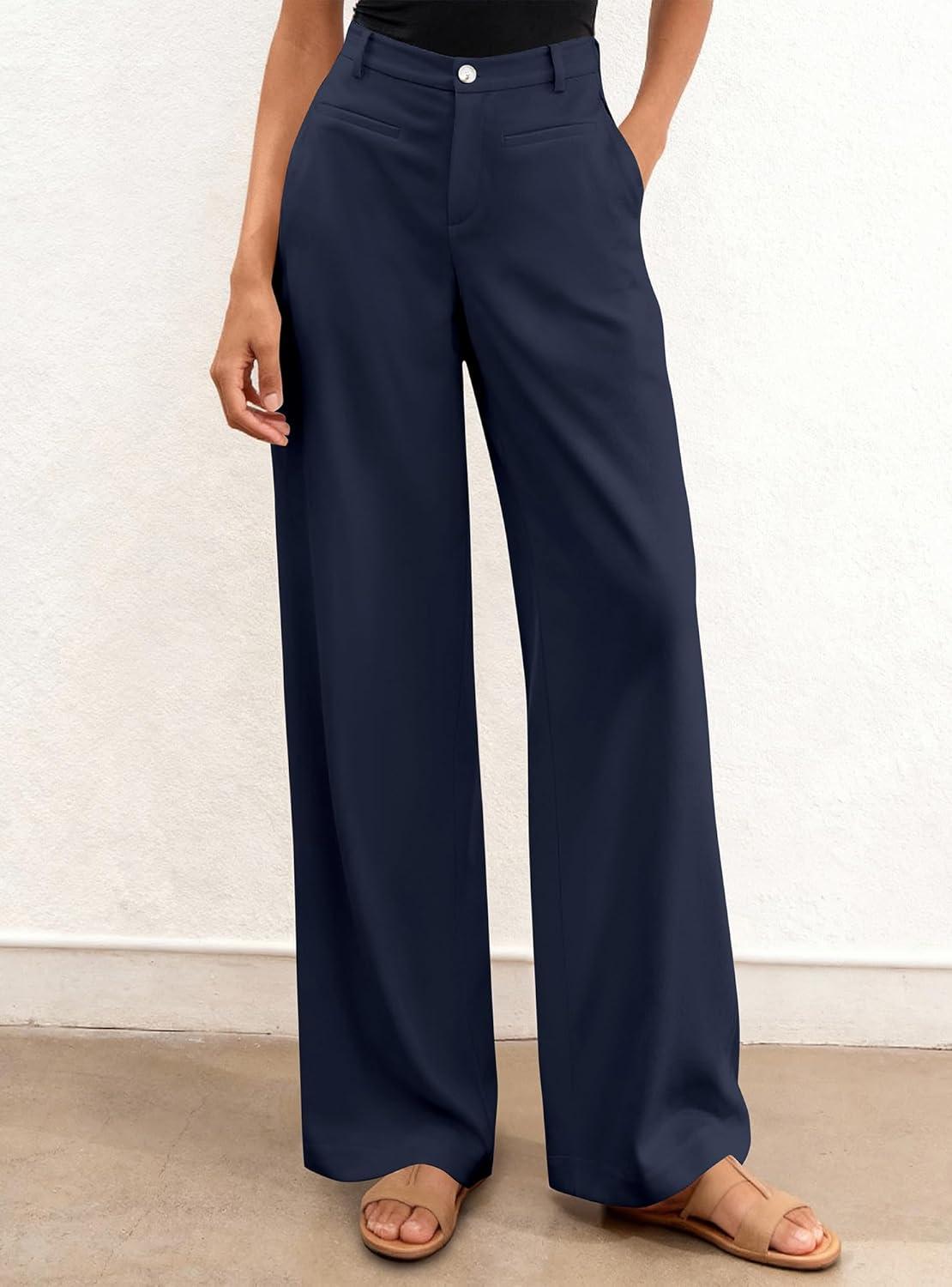 imageBTFBM Women Wide Leg Pants High Waisted Spring 2026 Business Casual Outfits Slacks Trousers Dressy Palazzo Pants PocketsNavy Blue