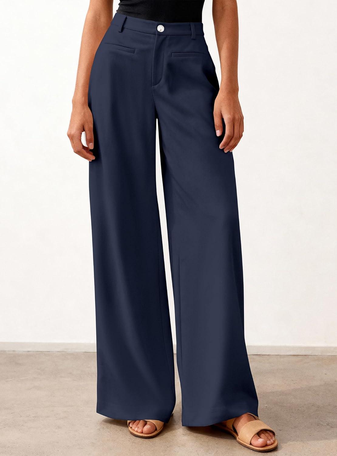 imageBTFBM Women Wide Leg Pants High Waisted Spring 2026 Business Casual Outfits Slacks Trousers Dressy Palazzo Pants PocketsNavy Blue