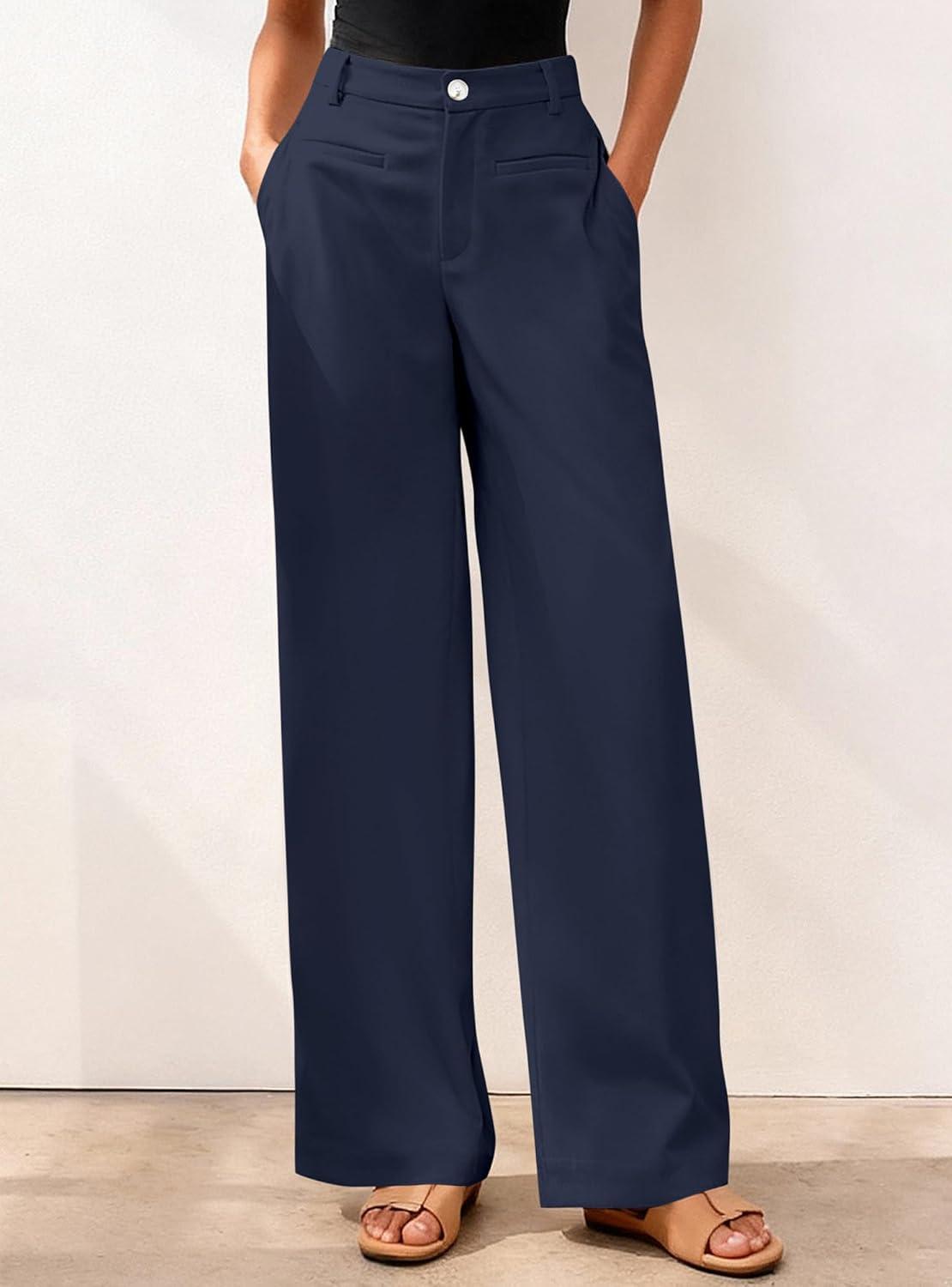 imageBTFBM Women Wide Leg Pants High Waisted Spring 2026 Business Casual Outfits Slacks Trousers Dressy Palazzo Pants PocketsNavy Blue