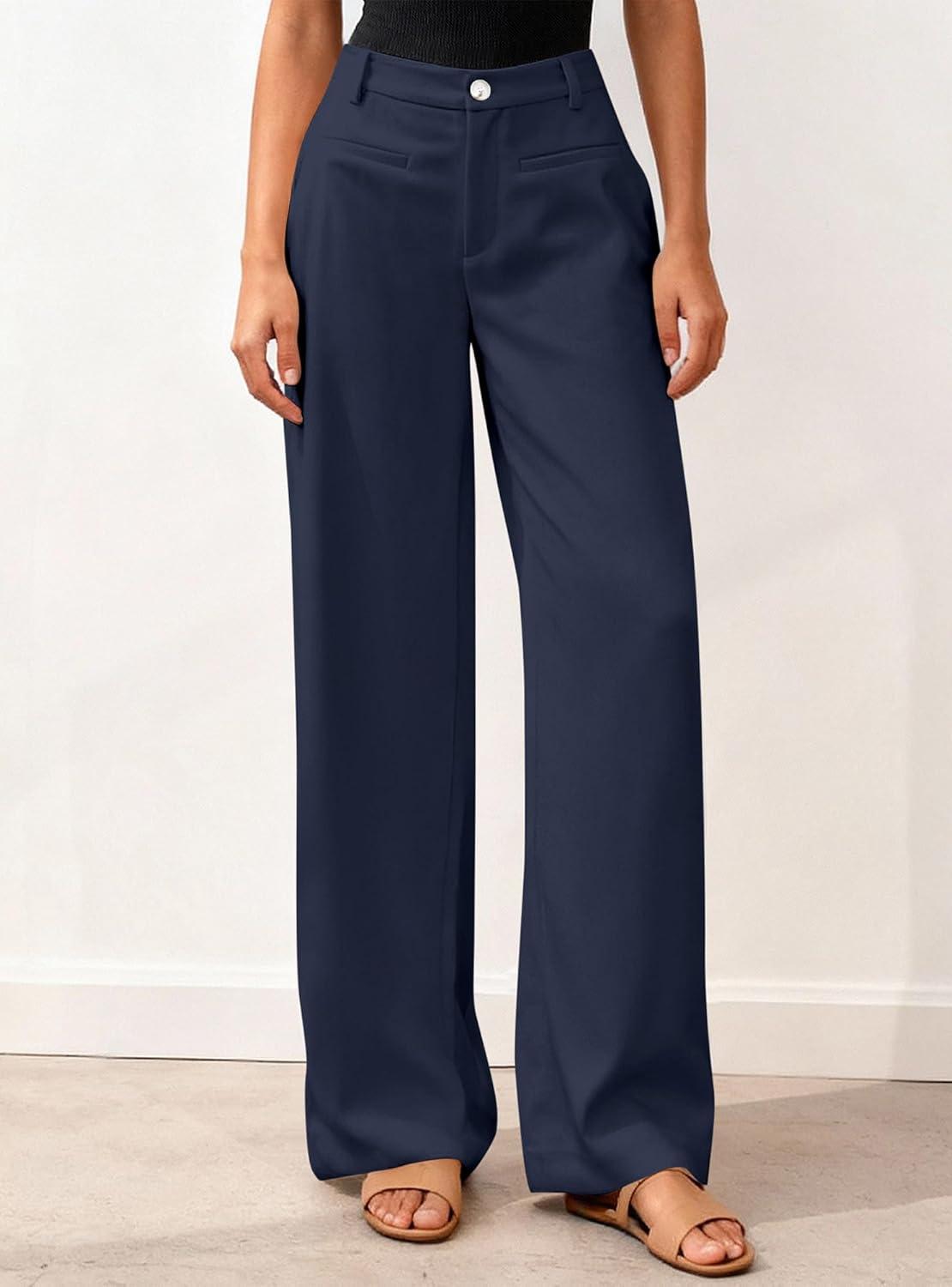 imageBTFBM Women Wide Leg Pants High Waisted Spring 2026 Business Casual Outfits Slacks Trousers Dressy Palazzo Pants PocketsNavy Blue