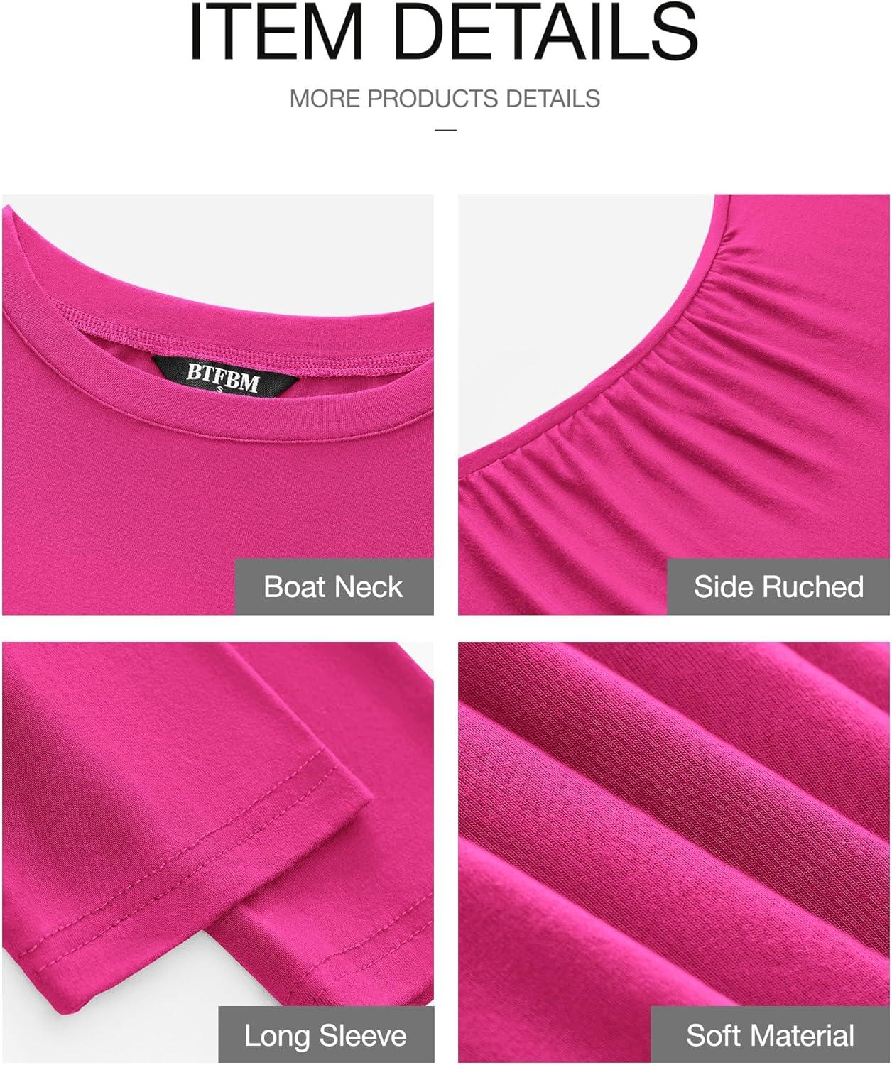 imageBTFBM Womens Spring Fashion 2026 Long Sleeve Boat Neck Mini Dress Slim Fit Party Club Short Tight Basic Bodycon DressesRose Red