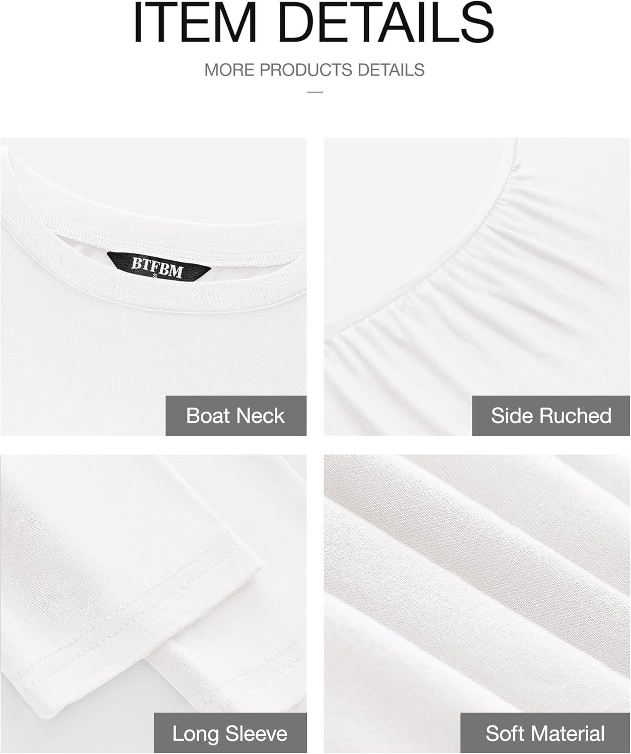 imageBTFBM Womens Spring Fashion 2026 Long Sleeve Boat Neck Mini Dress Slim Fit Party Club Short Tight Basic Bodycon DressesWhite