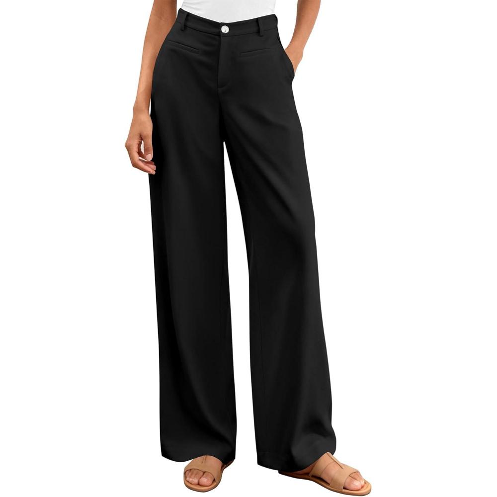 imageBTFBM Women Wide Leg Pants High Waisted Spring 2026 Business Casual Outfits Slacks Trousers Dressy Palazzo Pants PocketsBlack
