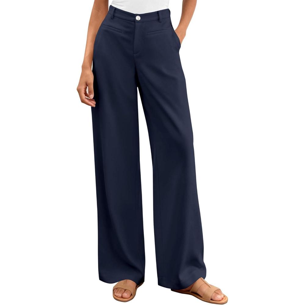 imageBTFBM Women Wide Leg Pants High Waisted Spring 2026 Business Casual Outfits Slacks Trousers Dressy Palazzo Pants PocketsNavy Blue