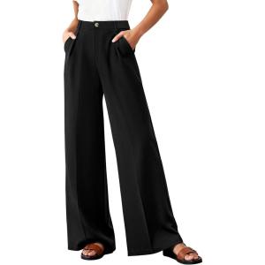 BTFBM Wide Leg Pants Woman 2026 High Waisted Button Business Casual Dressy Trousers Office Work Palazzo Pants Pockets(Black)