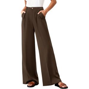 BTFBM Wide Leg Pants Woman 2026 High Waisted Button Business Casual Dressy Trousers Office Work Palazzo Pants Pockets(Brown)