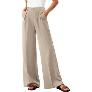 BTFBM Wide Leg Pants Woman 2026 High Waisted Button Business Casual Dressy Trousers Office Work Palazzo Pants Pockets(Light Khaki)