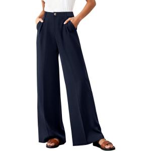 BTFBM Wide Leg Pants Woman 2026 High Waisted Button Business Casual Dressy Trousers Office Work Palazzo Pants Pockets(Navy)
