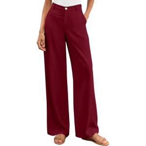 BTFBM Women Wide Leg Pants High Waisted Spring 2026 Business Casual Outfits Slacks Trousers Dressy Palazzo Pants Pockets(Burgundy)